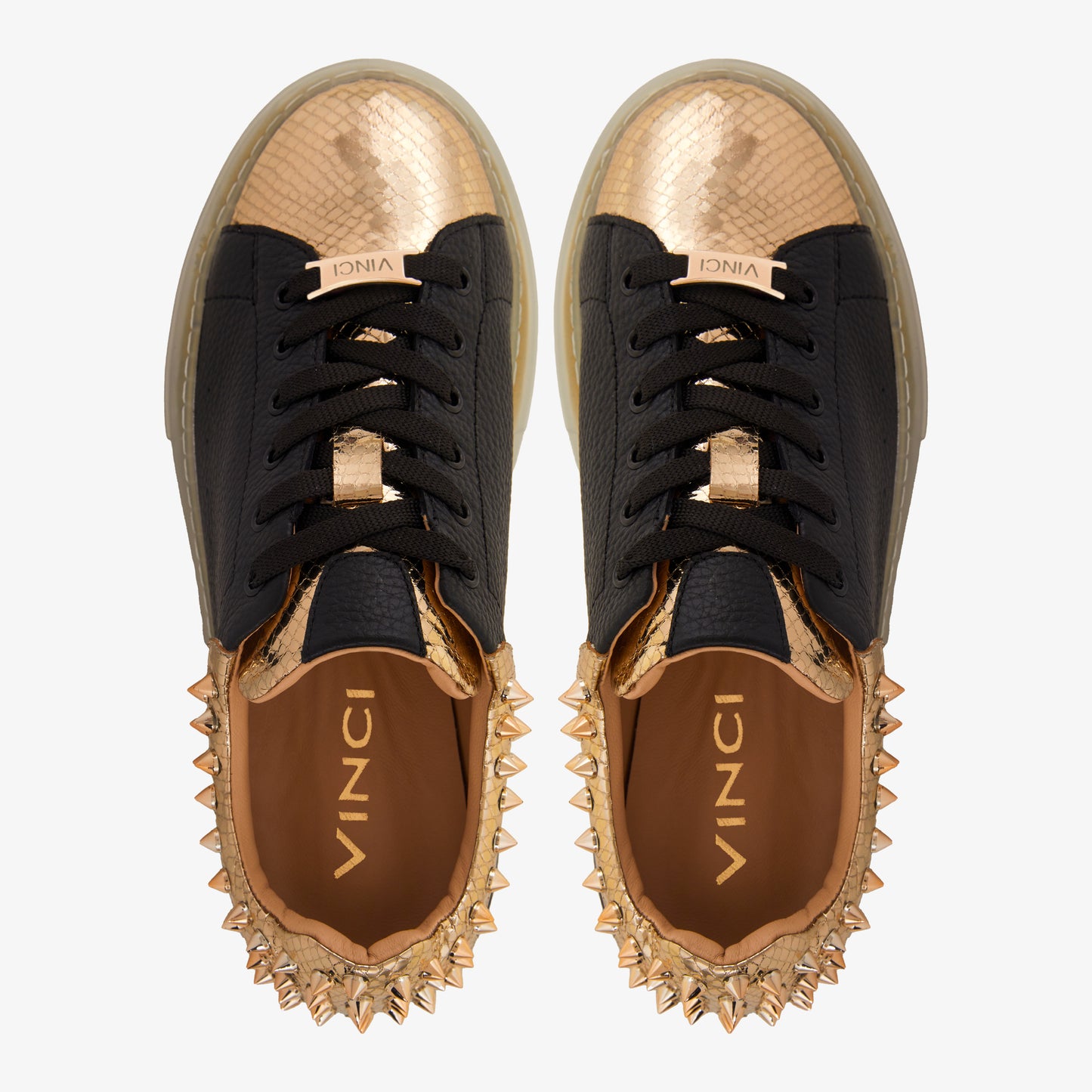 The Venezia Gold & Black Leather Women Sneaker