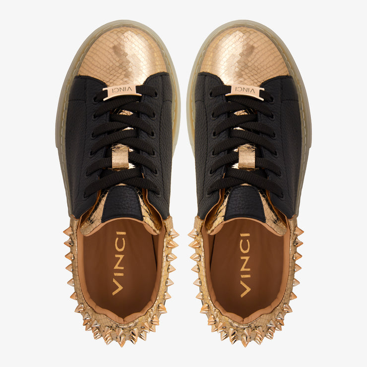 The Venezia Gold & Black Leather Sneaker