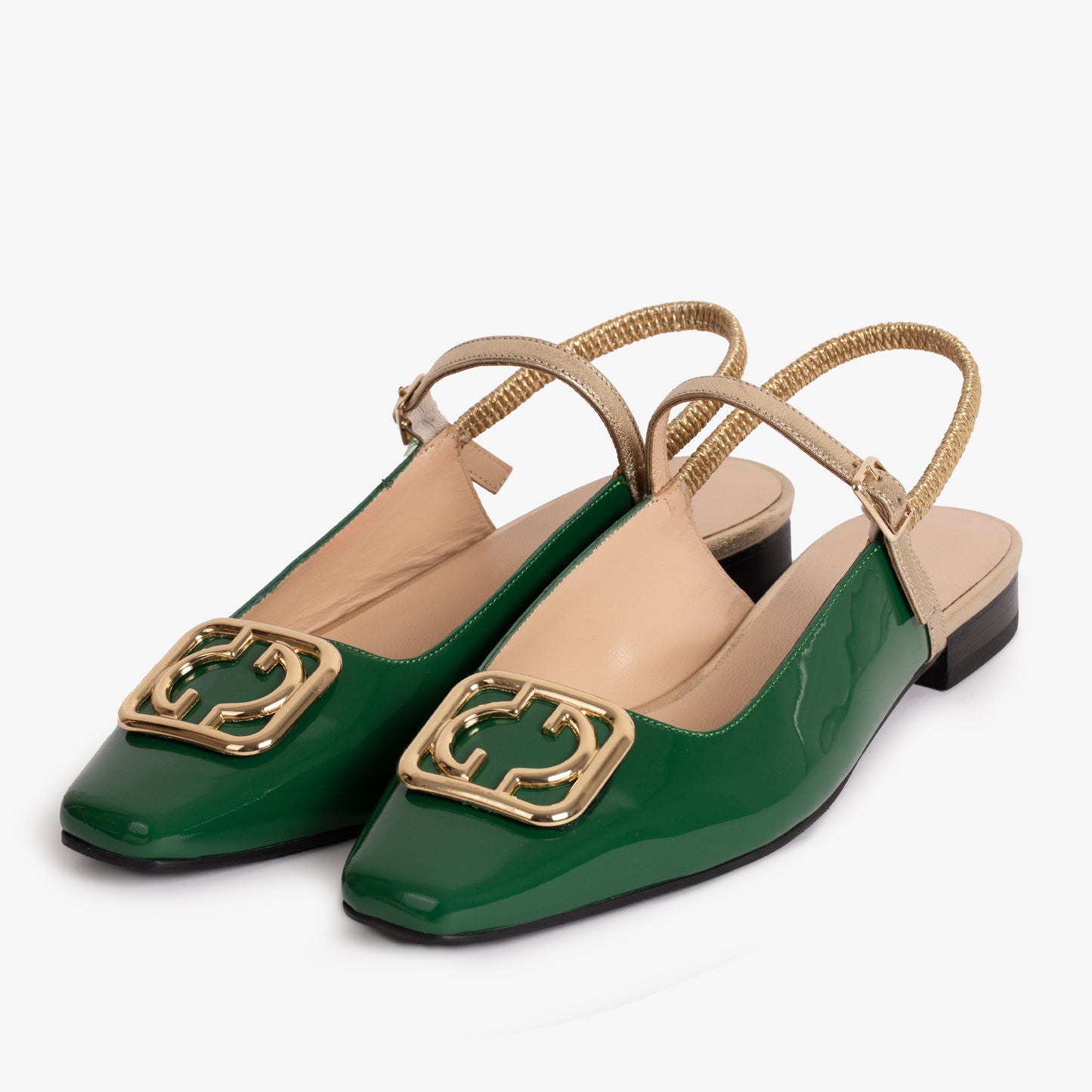 Zapato plano con tira trasera para mujer de charol verde Rosalinda