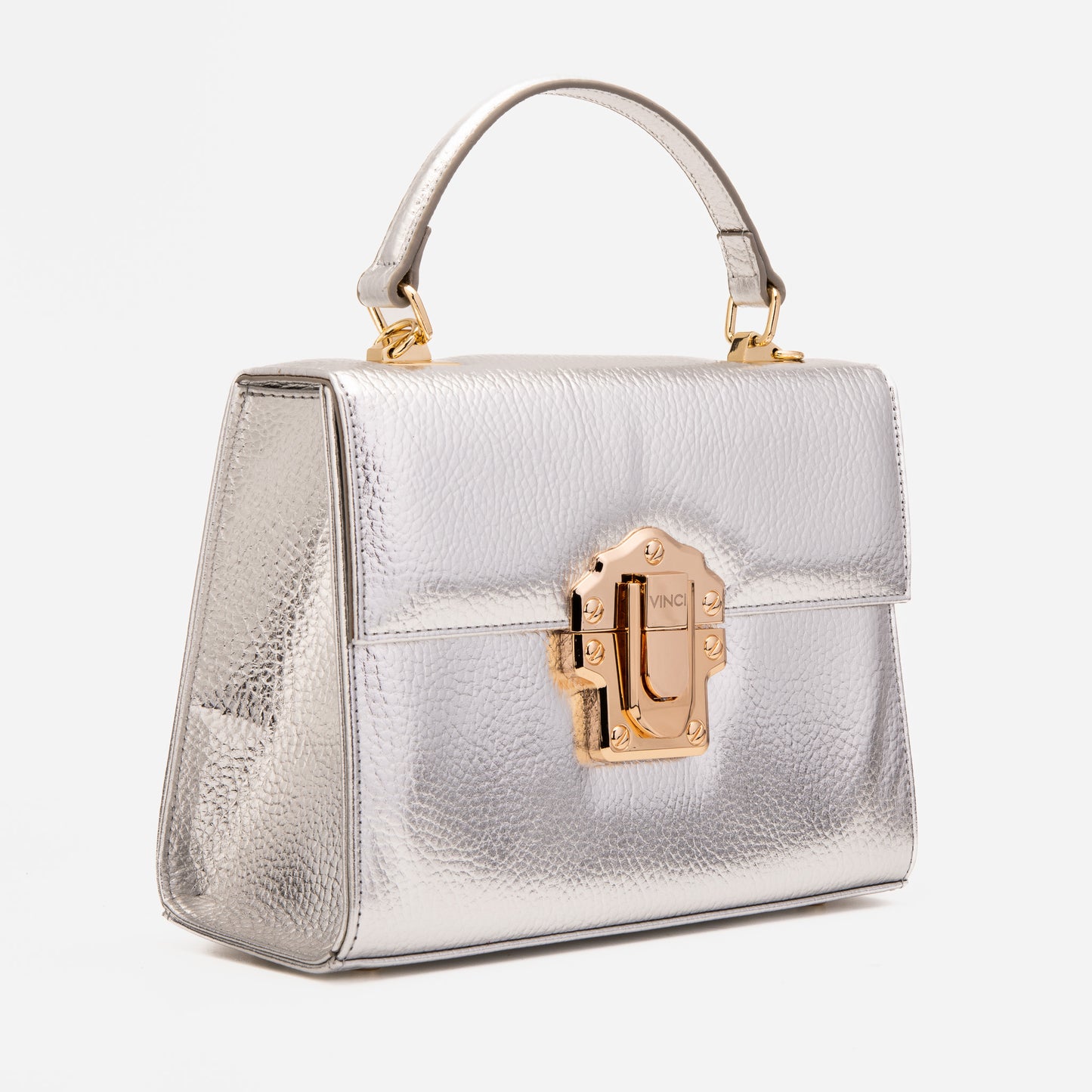 El bolso de mano de piel plateada Ege