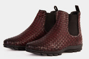 The Luxpre Burgundy Leather Handwoven Casual Chelsea Boot