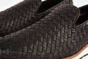 The Ostrava Black Leather Woven Slip-on Loafer Shoe