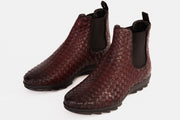 The Luxpre Burgundy Leather Handwoven Casual Chelsea Boot