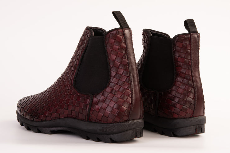 The Luxpre Burgundy Leather Handwoven Casual Chelsea Boot