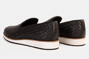 The Ostrava Black Leather Woven Slip-on Loafer Shoe