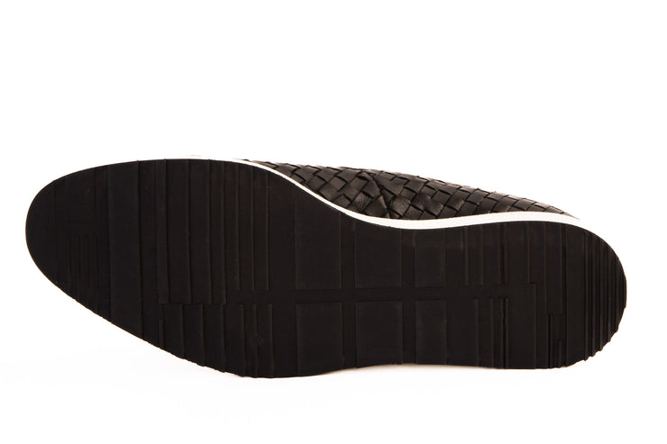 The Ostrava Black Leather Woven Slip-on Loafer Shoe