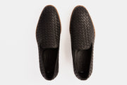 The Ostrava Black Leather Woven Slip-on Loafer Shoe