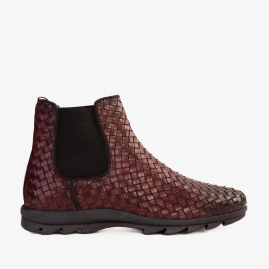 The Luxpre Burgundy Leather Handwoven Casual Chelsea Men Boot Final Sale!