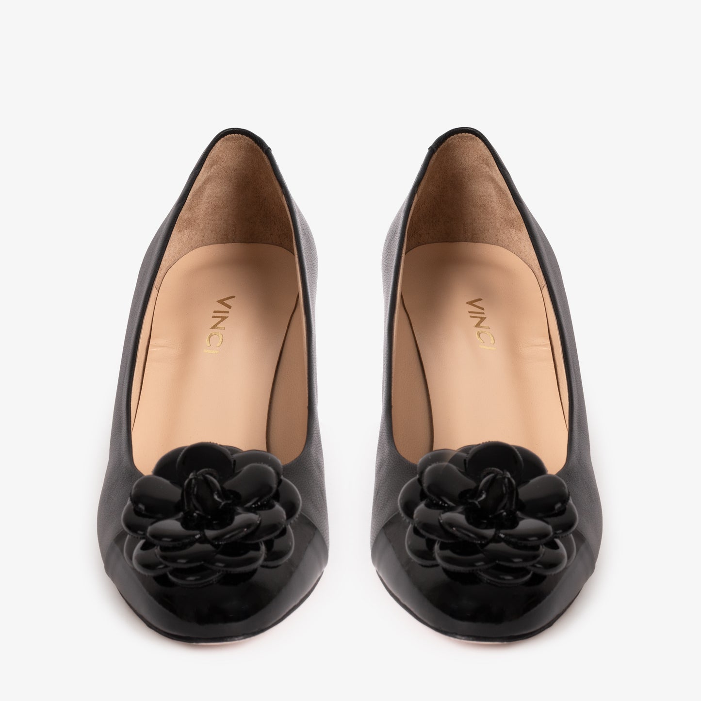 The Diva Black Leather Cap Toe Block Heel Pump Women Shoe