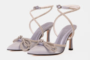 The Floransa Silver Leather Pointy Toe Ankle Strap Sandal