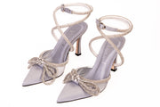 The Floransa Silver Leather Pointy Toe Ankle Strap Sandal