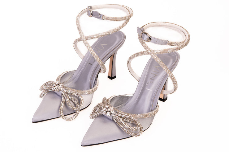 The Floransa Silver Leather Pointy Toe Ankle Strap Sandal