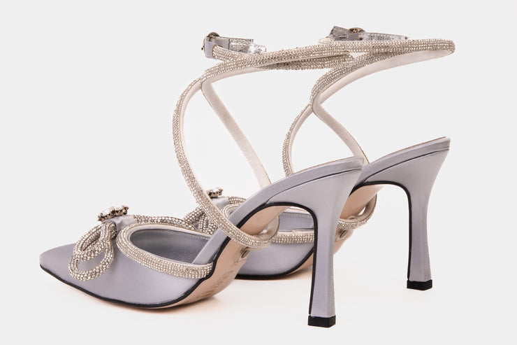 The Floransa Silver Leather Pointy Toe Ankle Strap Sandal