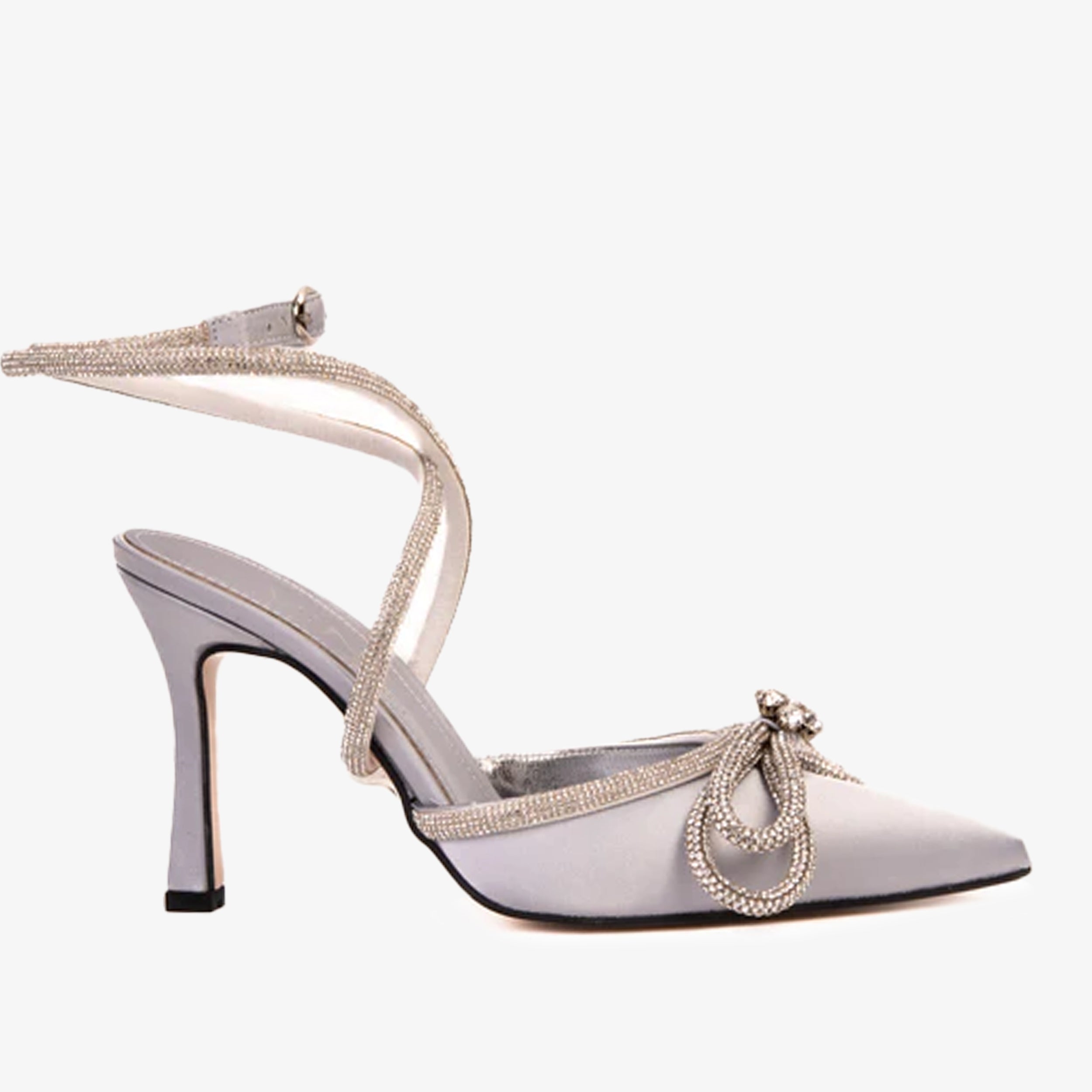 The Floransa Silver Leather Pointy Toe Ankle Strap WomenSandal
