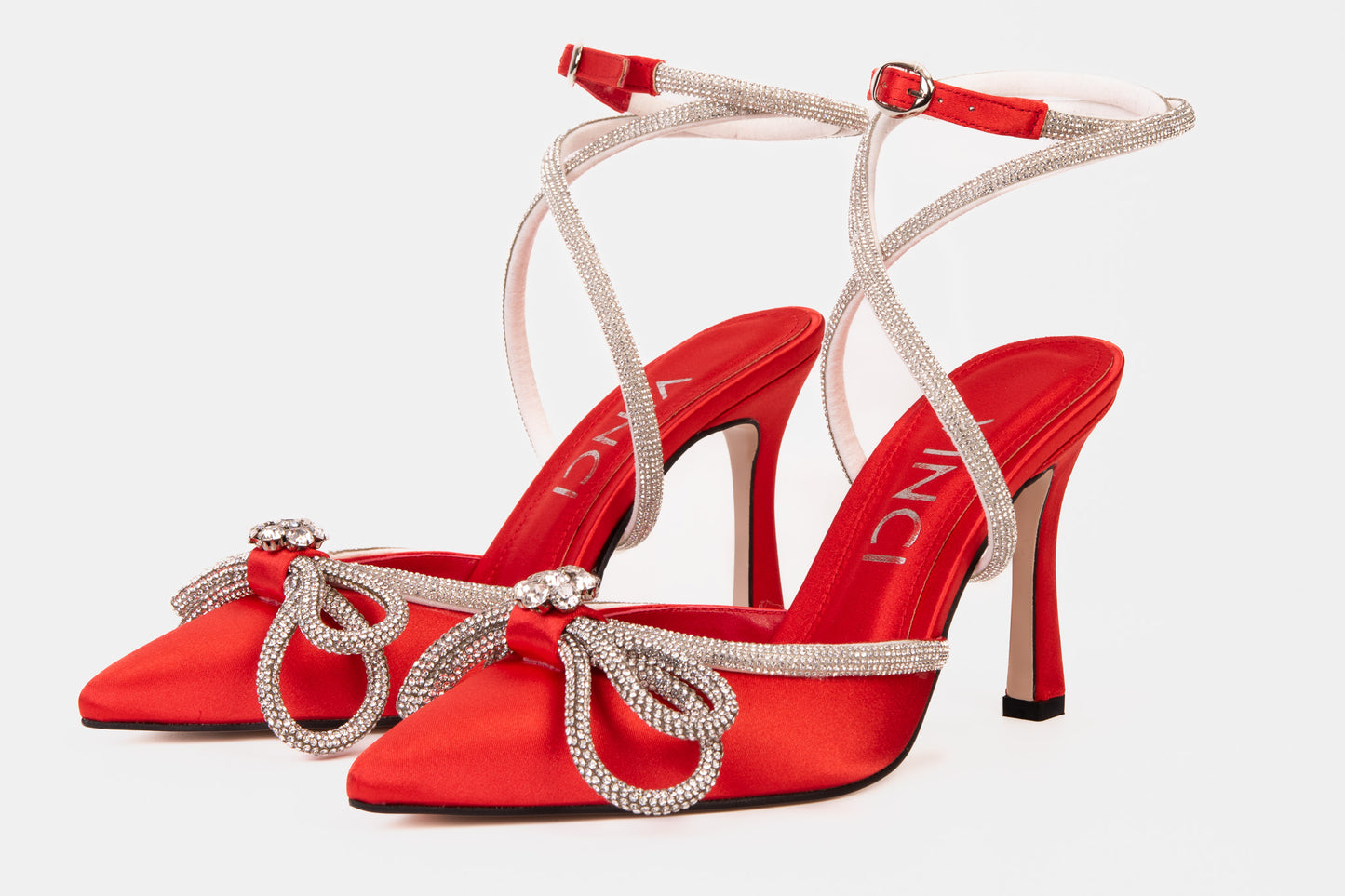 ¡La sandalia de mujer Floransa de cuero rojo con punta afilada y correa al tobillo, venta final!