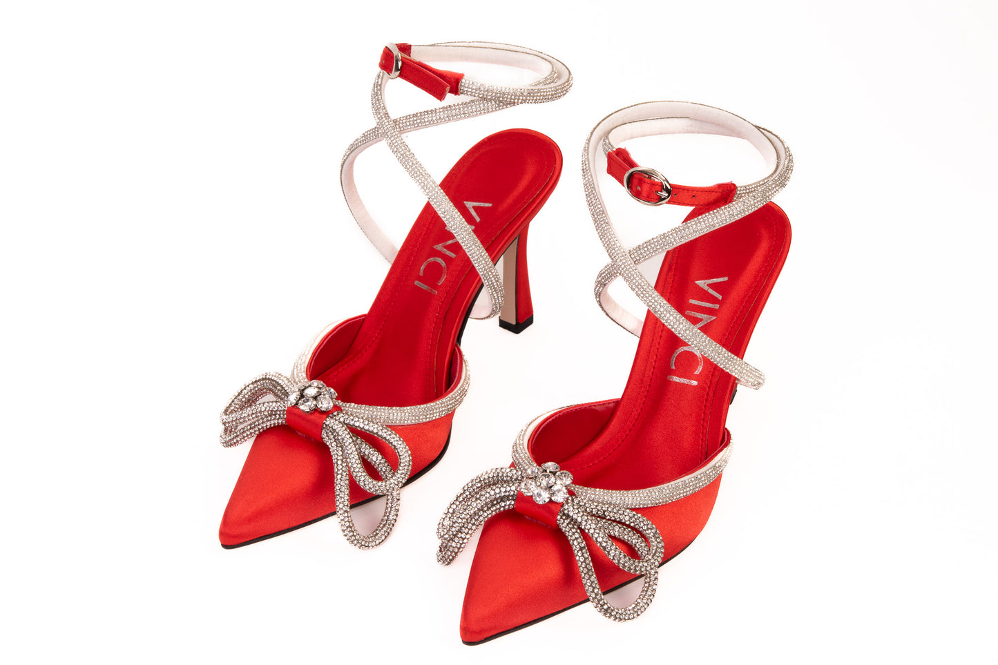 ¡La sandalia de mujer Floransa de cuero rojo con punta afilada y correa al tobillo, venta final!