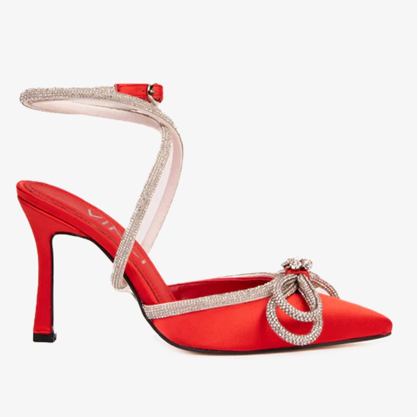 ¡La sandalia de mujer Floransa de cuero rojo con punta afilada y correa al tobillo, venta final!