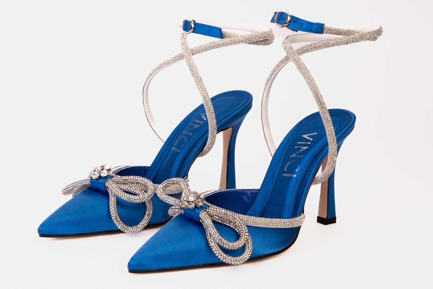 The Floransa Sax Blue Leather Pointy Toe Ankle Strap Women Sandal