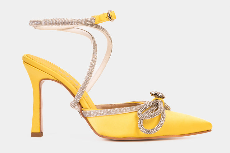 The Floransa Yellow Leather Pointy Toe Ankle Strap Sandal