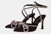 The Floransa Black Leather Pointy Toe Ankle Strap Sandal