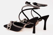 The Floransa Black Leather Pointy Toe Ankle Strap Sandal