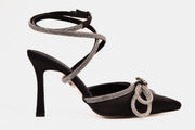 The Floransa Black Leather Pointy Toe Ankle Strap Sandal