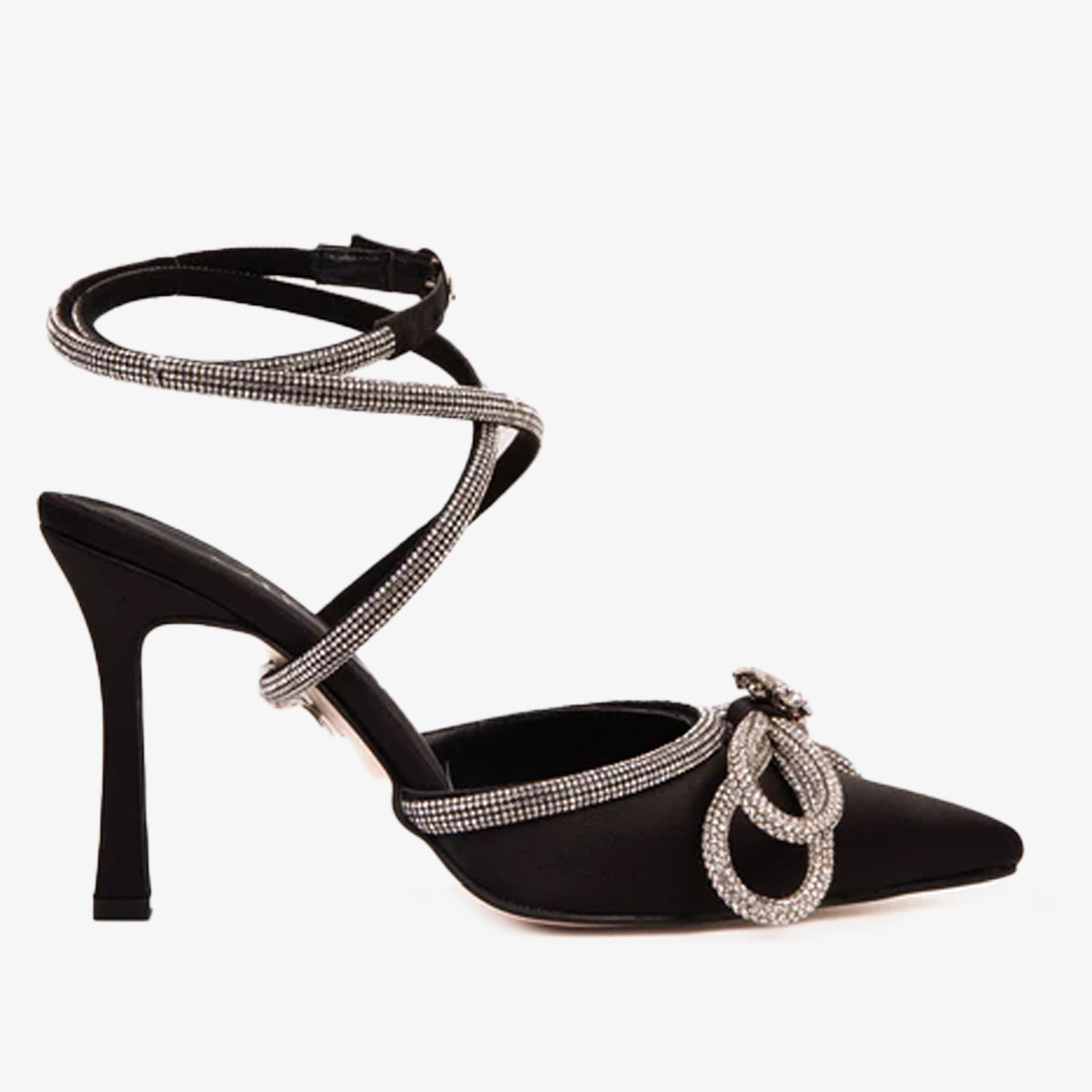 The Floransa Black Leather Pointy Toe Ankle Strap Women Sandal