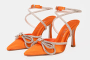 The Floransa Orange Leather Pointy Toe Ankle Strap Sandal