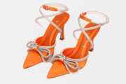 The Floransa Orange Leather Pointy Toe Ankle Strap Sandal