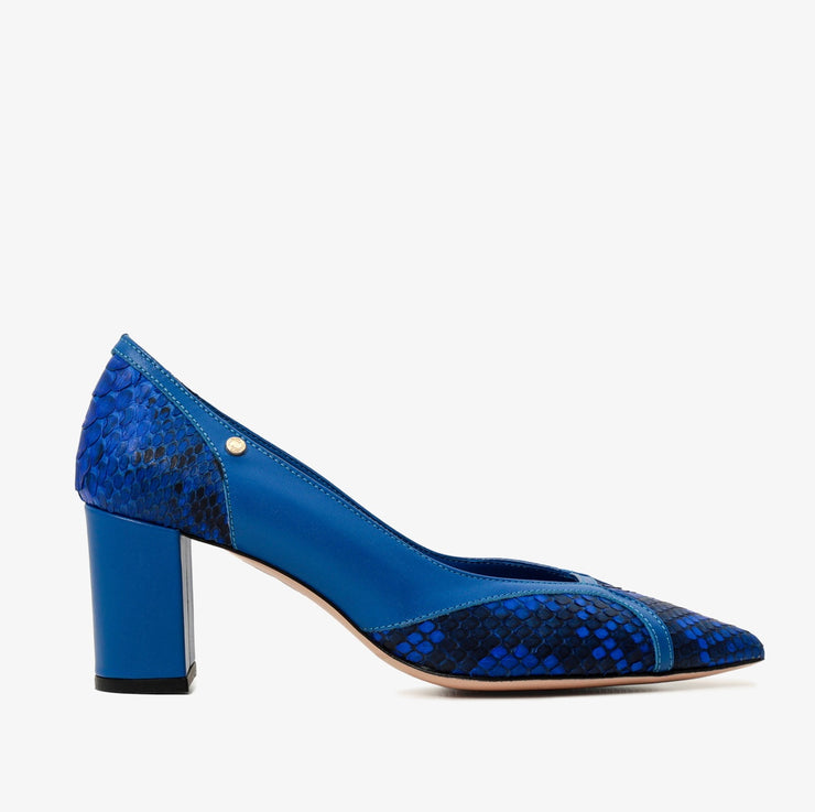 The Toskana Sax Blue Pythn Leather Block Heel Pump