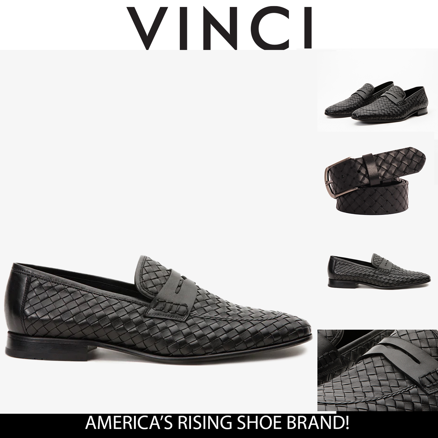 The Grand Woven Leather Black  Men Shoe Penny Loafer