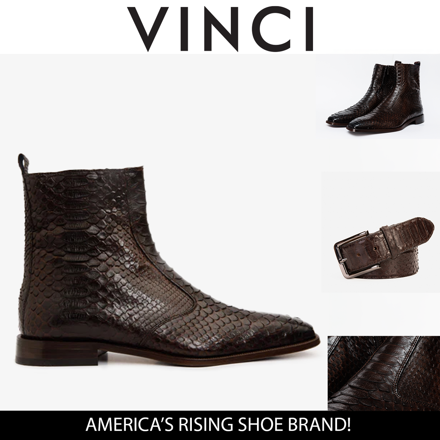 Bota de cuero con cremallera para hombre The Boss Brown Python Snk Edición limitada