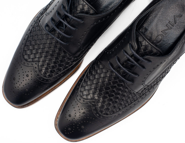 The Rover Black Leather Wingtip Semi Brogue Shoe