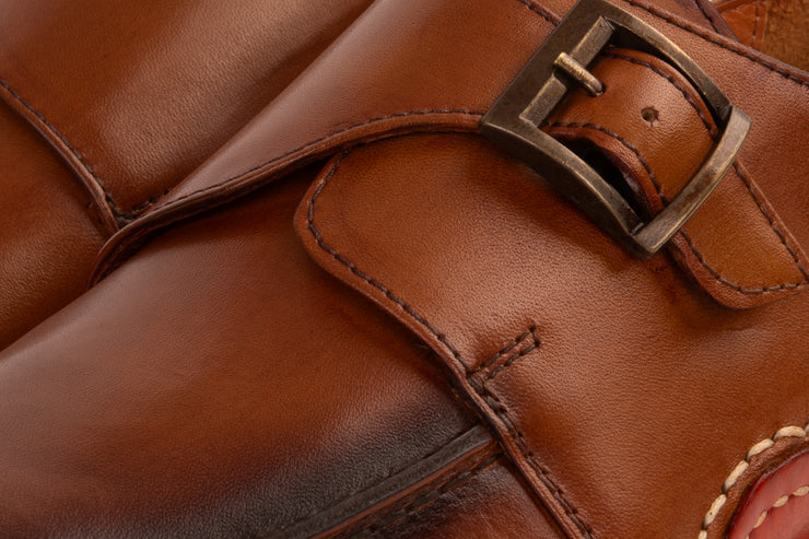 The Hagrid Tan Leather Single Monk Strap Handmade Shoe