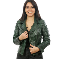 La chaqueta de piel de pitón de Cantón para mujer 