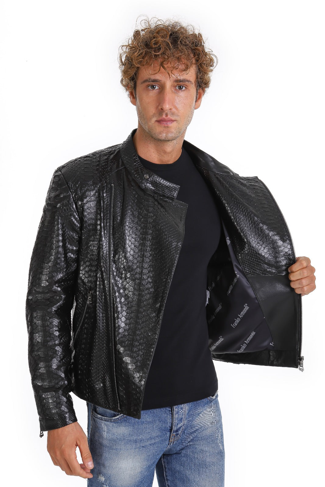 The Aristes Pythn Black Leather Men Jacket – Vinci Leather Shoes