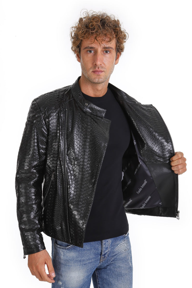 The Aristes Pythn Black Leather Jacket