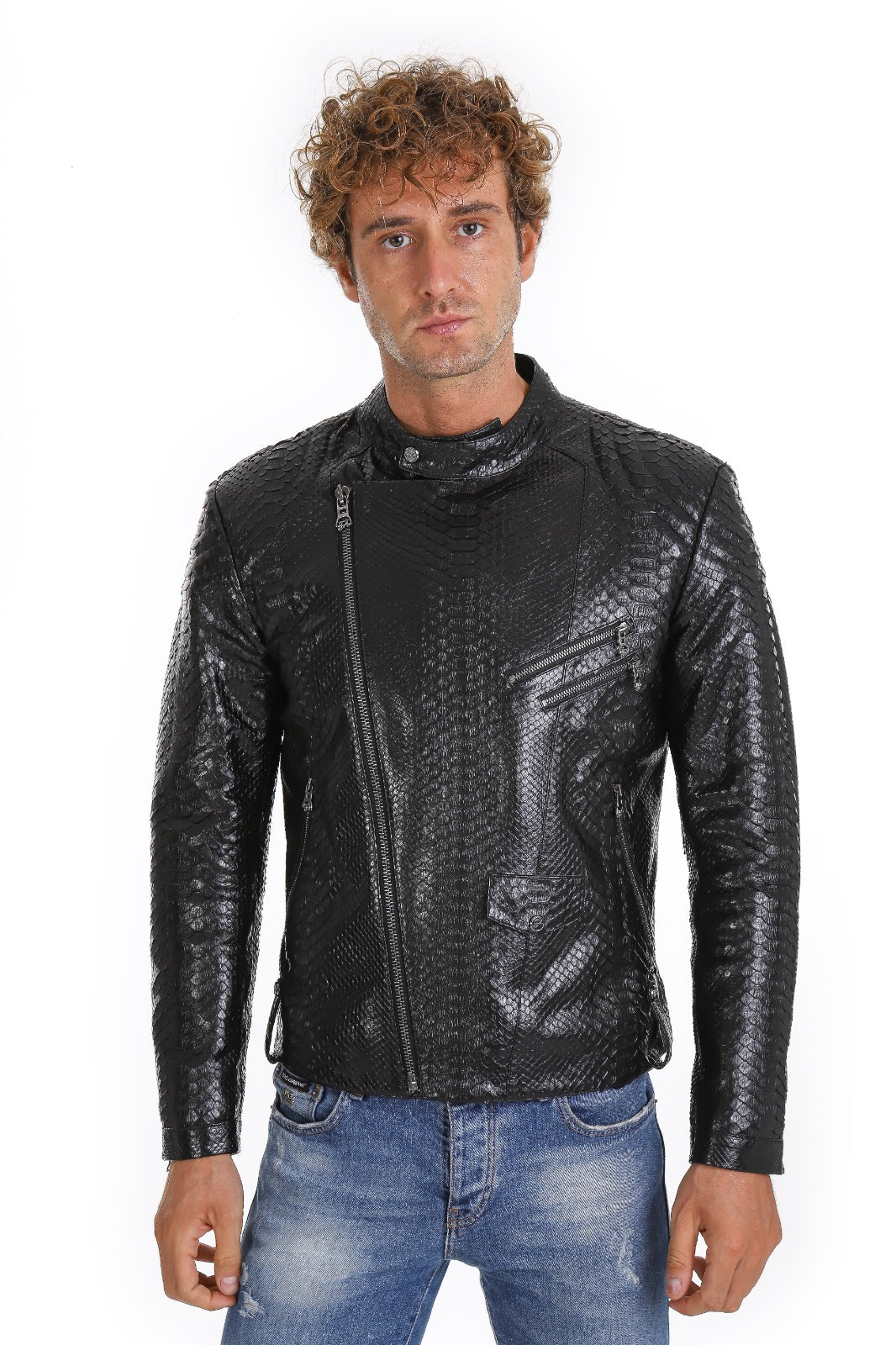 The Aristes Pythn Black Leather Men Jacket