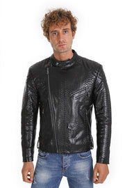 The Aristes Pythn Black Leather Jacket