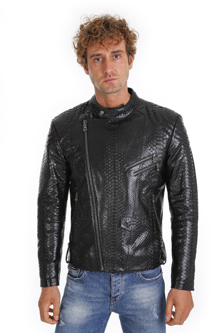 The Aristes Pythn Black Leather Jacket