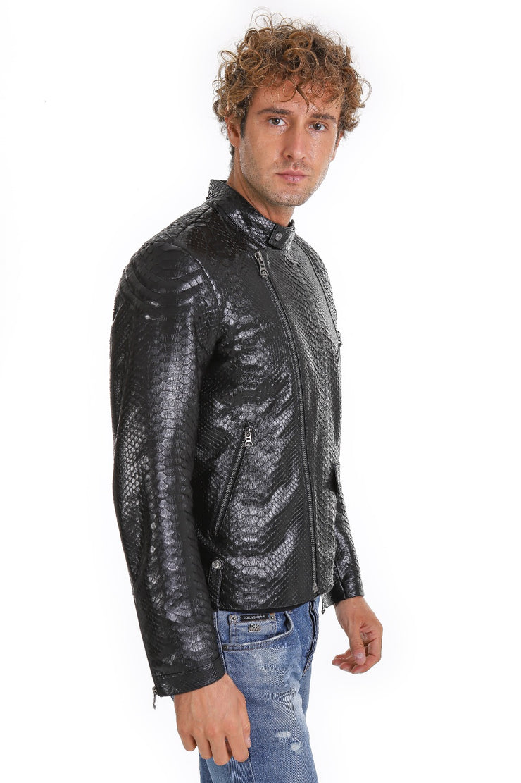 The Aristes Pythn Black Leather Jacket
