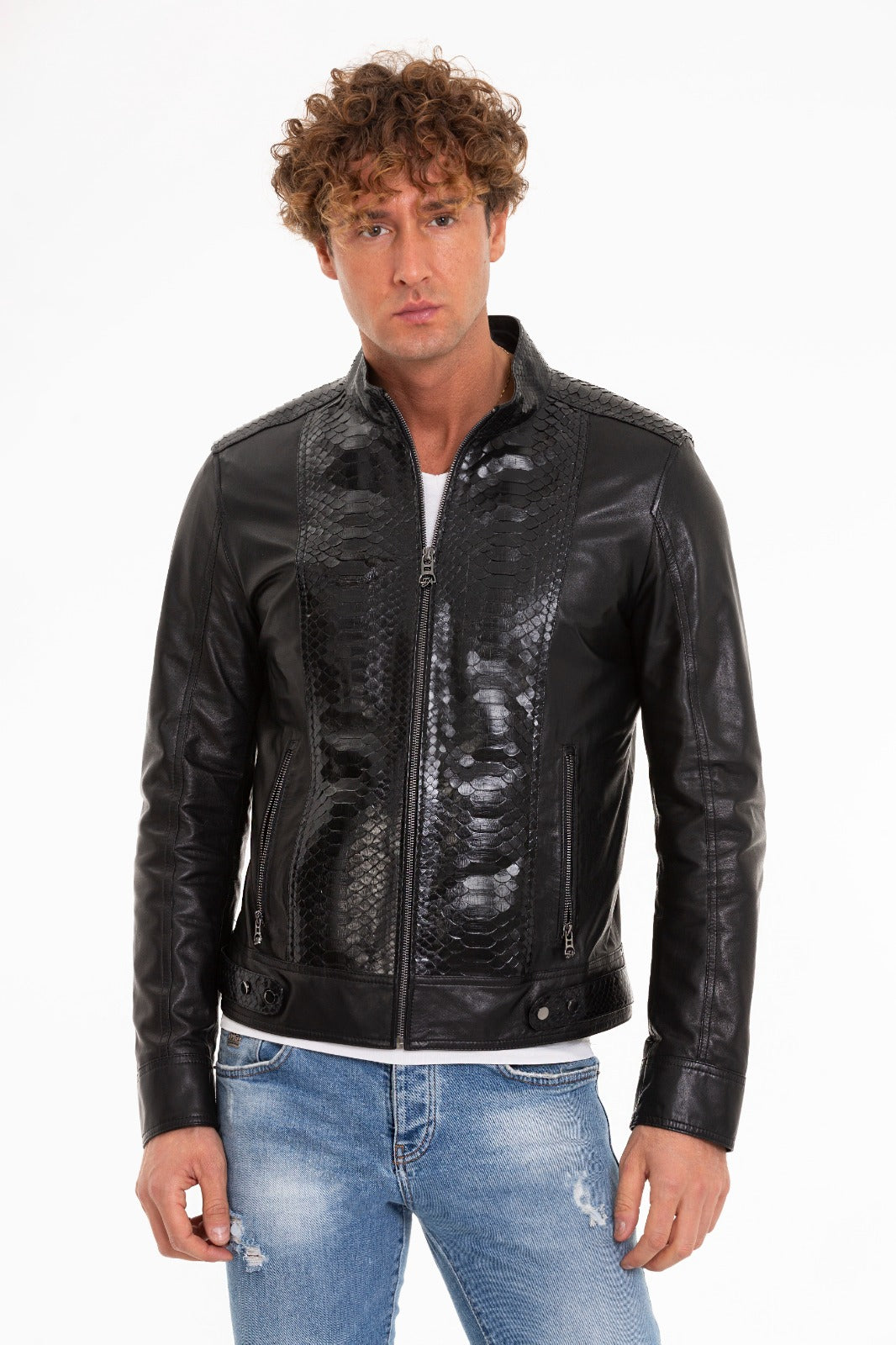 The Solvito Pythn Black Leather Men Jacket