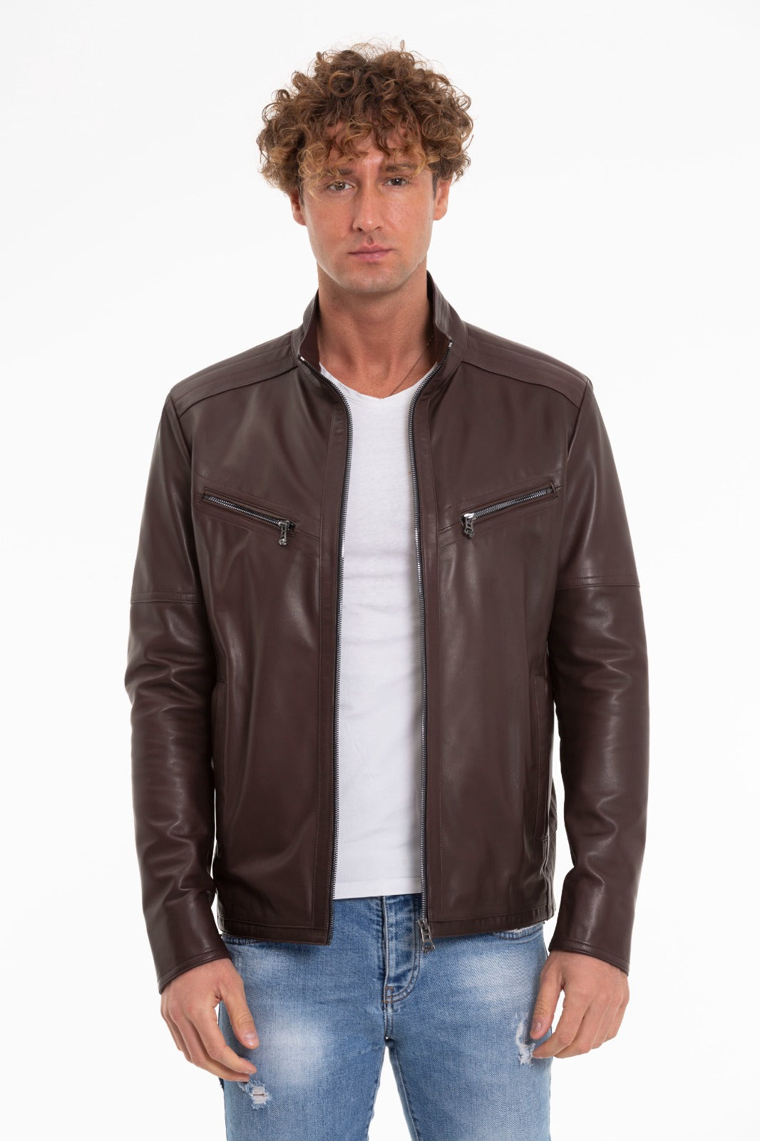 Chaqueta de cuero marrón para hombre de Alamo 