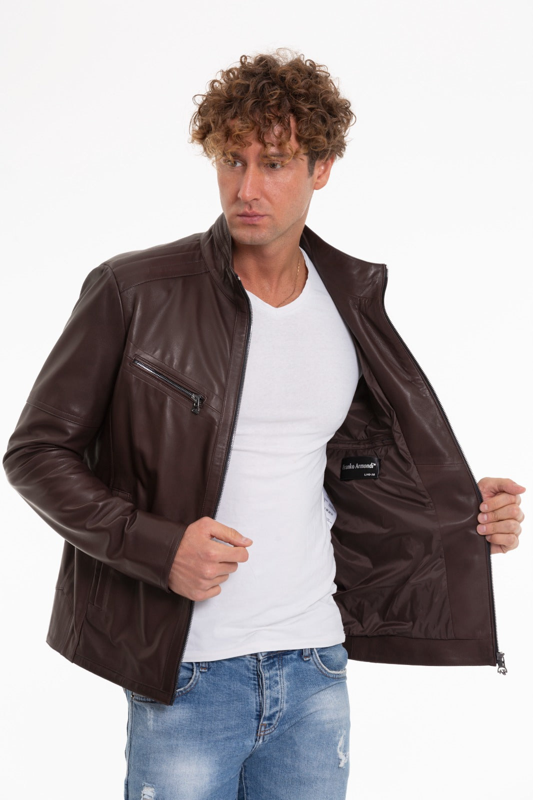 Chaqueta de cuero marrón para hombre de Alamo 