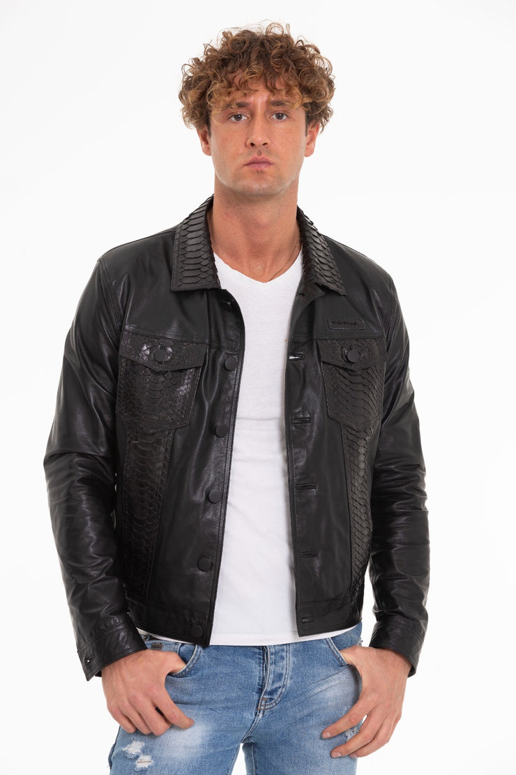The Cacin Pythn Black Leather Jacket