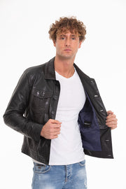 The Cacin Pythn Black Leather Jacket