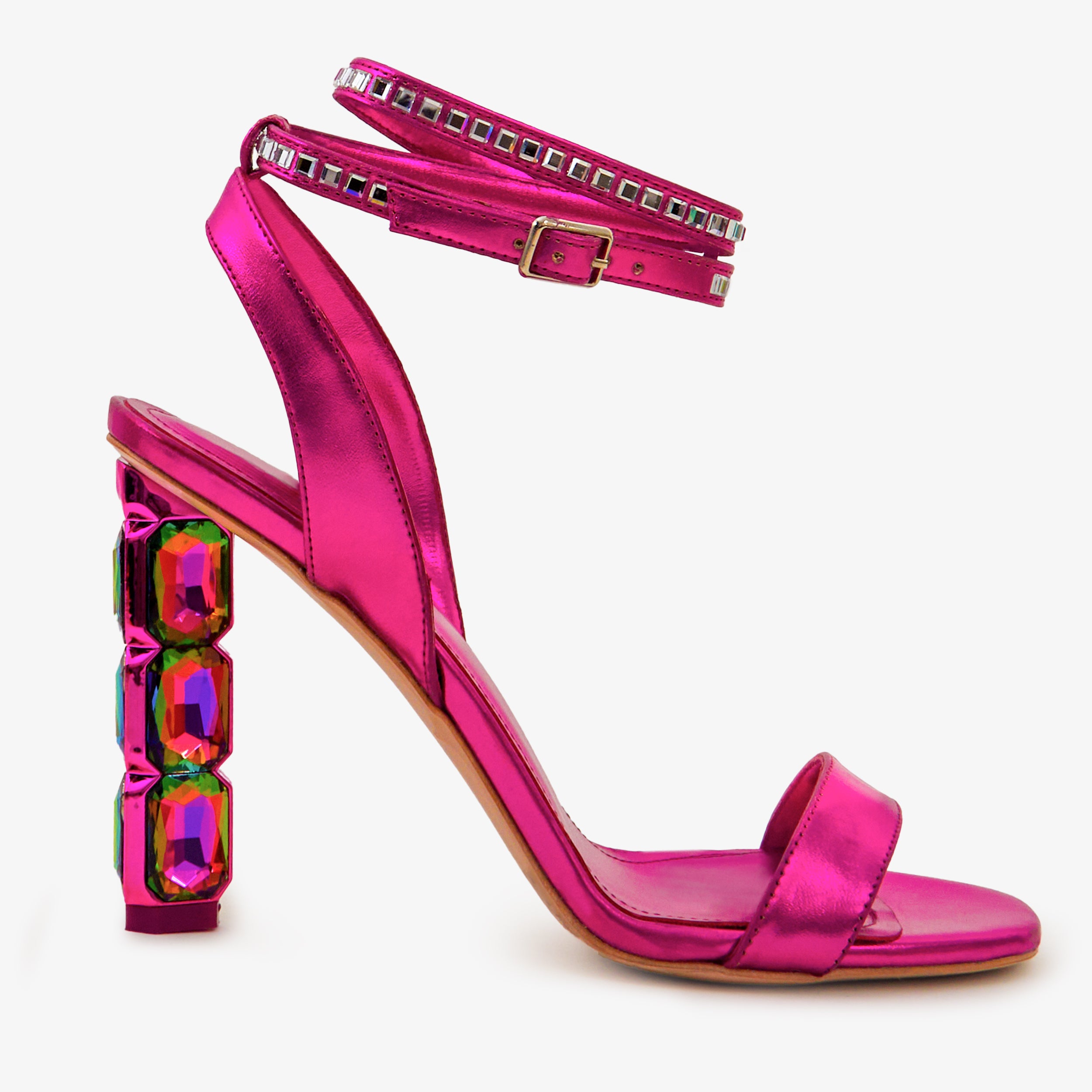 The Torola Fuchsia Stony Heel Leather Women Sandal