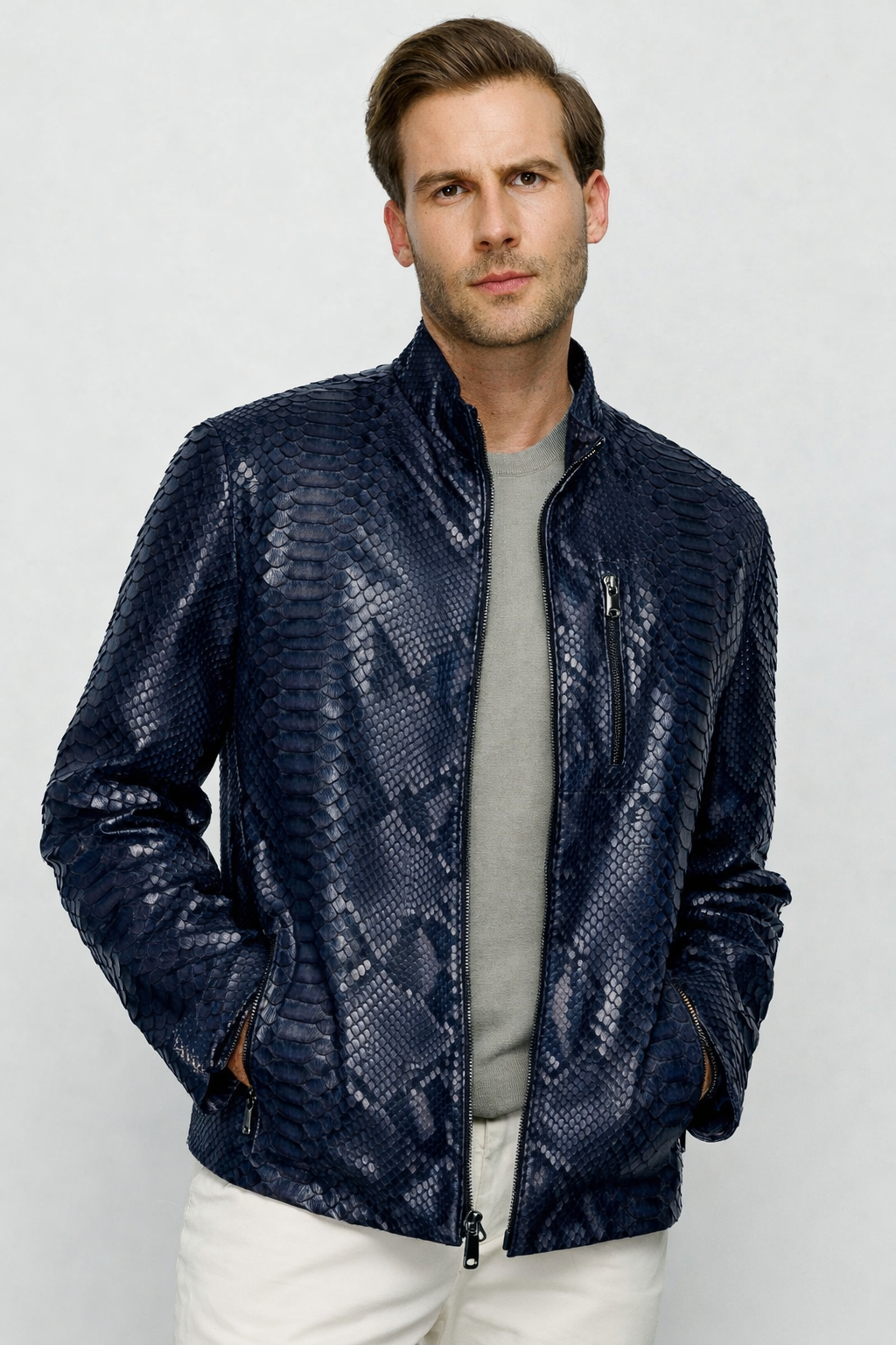 Chaqueta de cuero para hombre Boss Python Tan 
