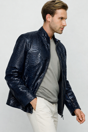 The Boss Pythn Navy Blue Leather Men Jacket Exclusive Limited Edition
