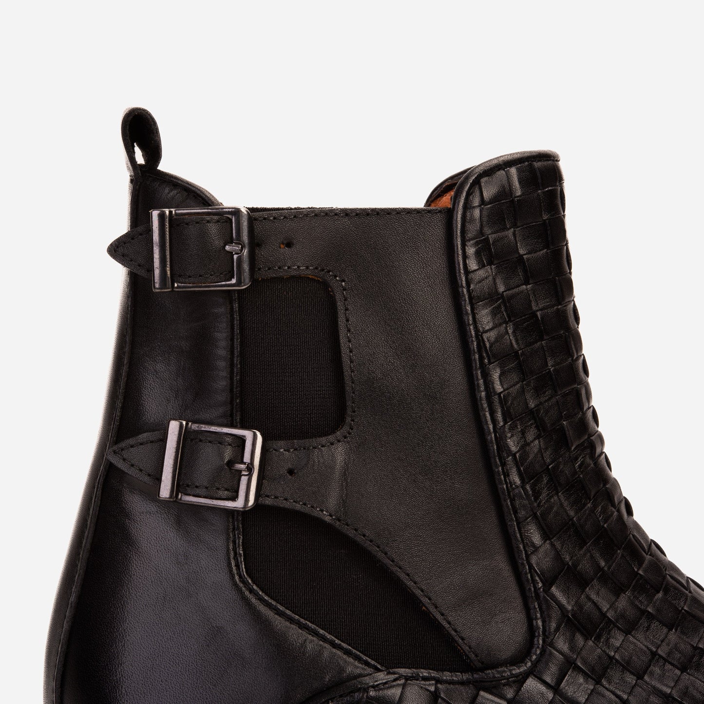 The Rolls Boot Woven Black Leather Double Monk Strap Handmade Men Shoe